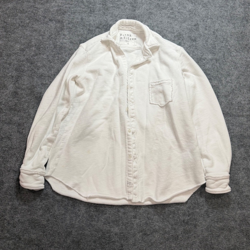 Frank & Eileen Women's Small White Triple Fleece Sweatshirt Button Down